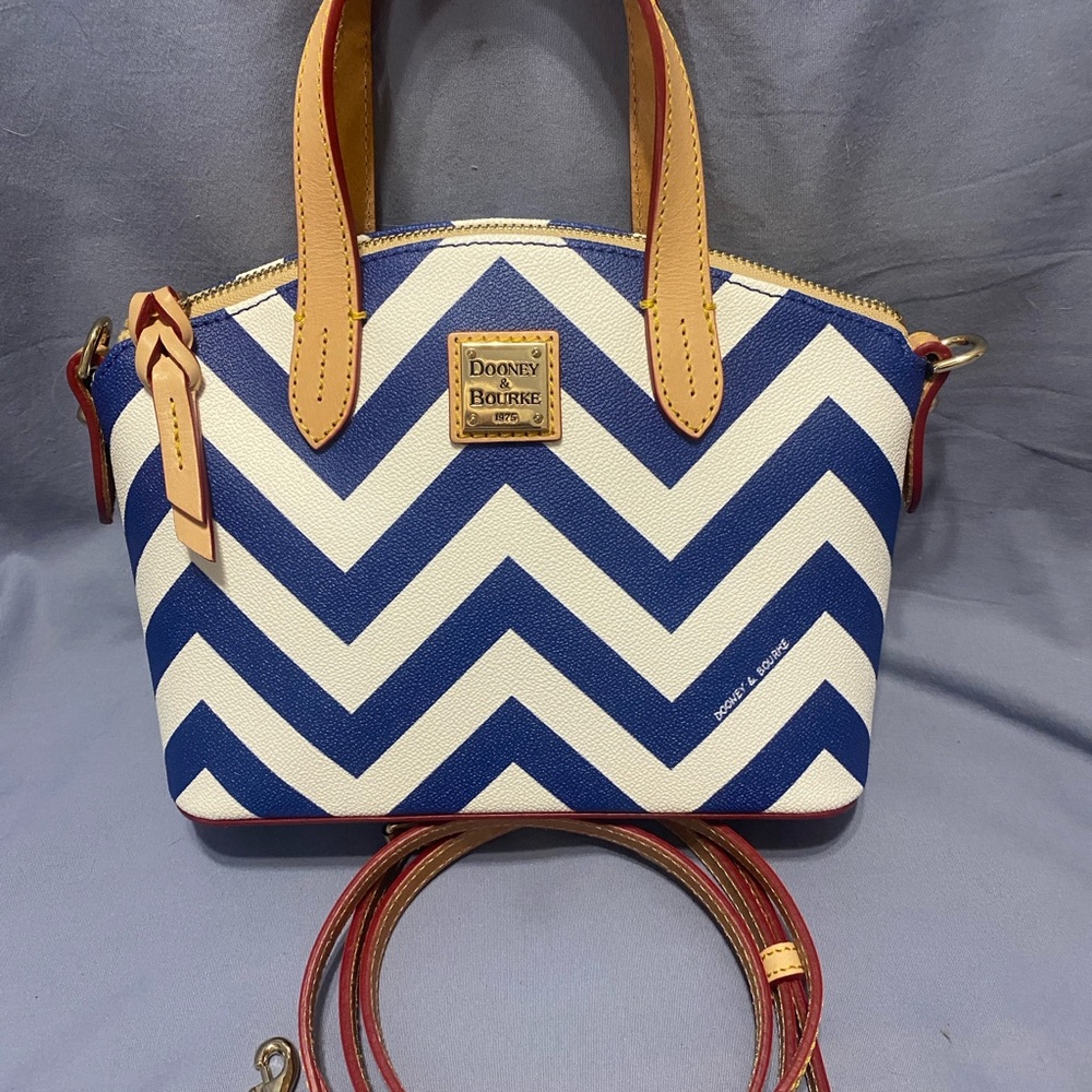 NWOT Dooney & Bourke Chevron Satchel Crossbody in Blue/White